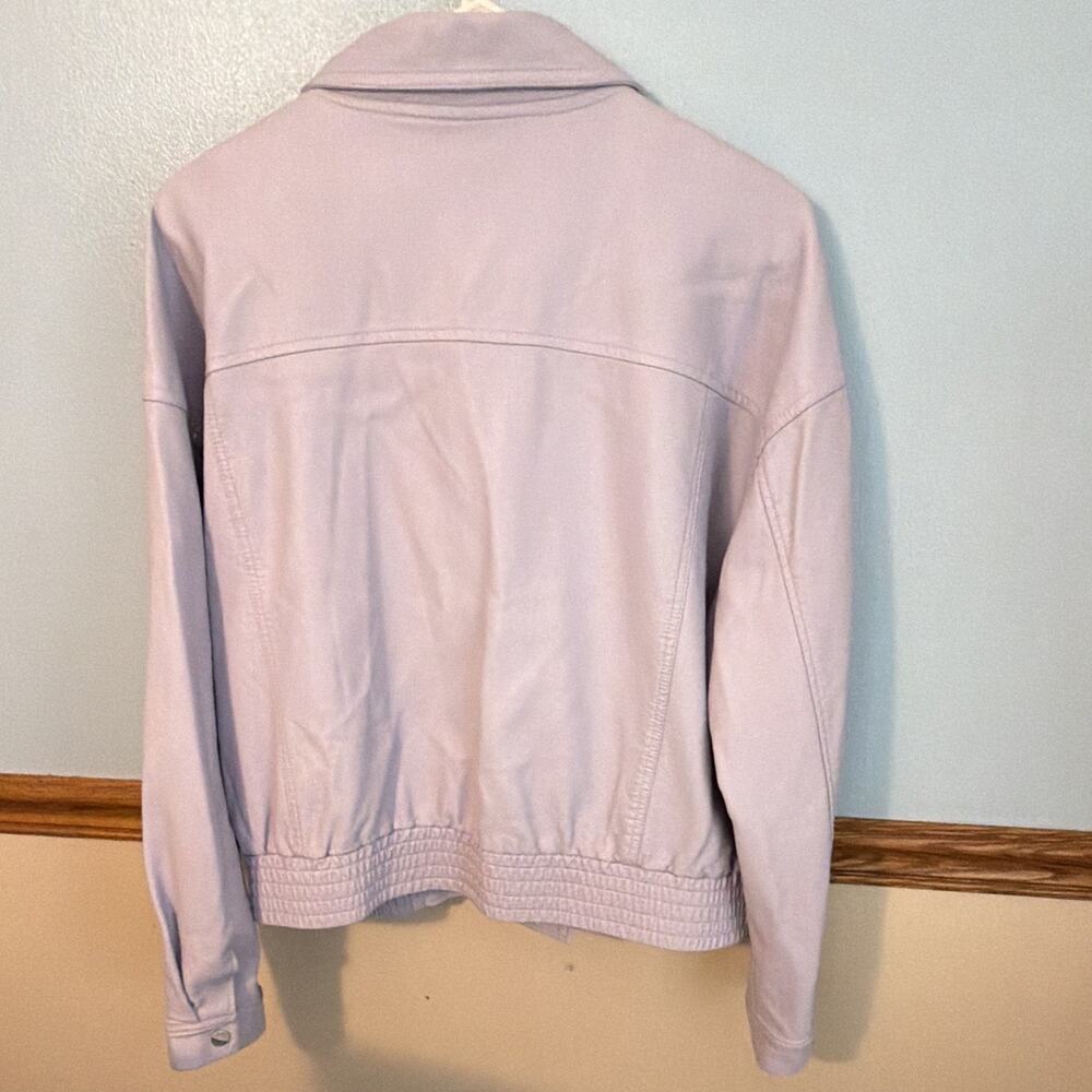 GUESS Est. 1981 Women’s Purple Moto Biker Jacket L Lined Zip Short - Picture 5 of 5